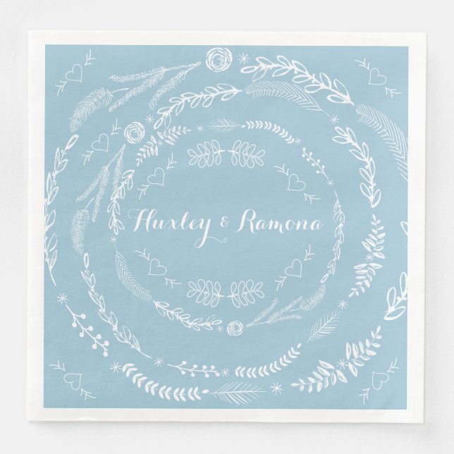 Aquamarine Floral Garland Paper Dinner Napkins (Front)