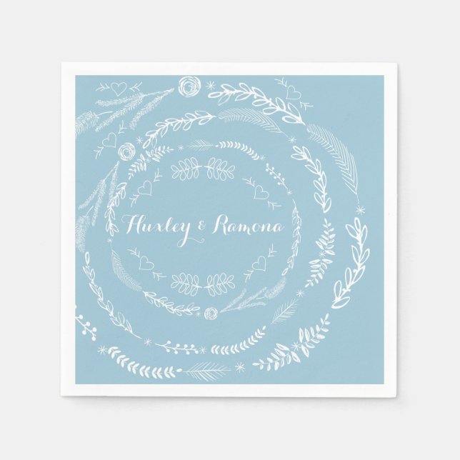 Aquamarine Floral Garland Paper Napkins (Front)