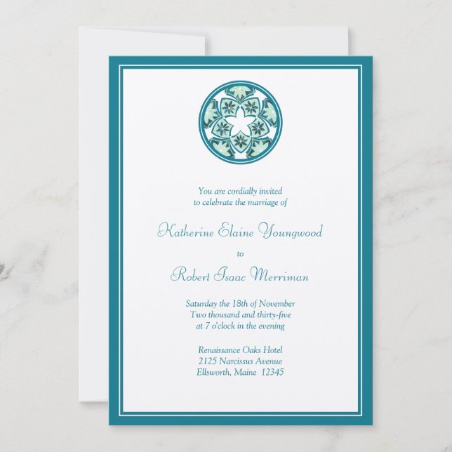 Aquamarine Floral Tiles Wedding Invitation (Front)