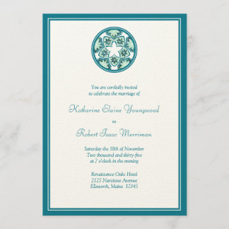 Aquamarine Floral Tiles Wedding Invitation