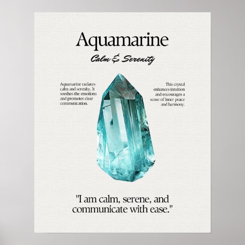 Aquamarine Gem Crystal Meaning Card Poster