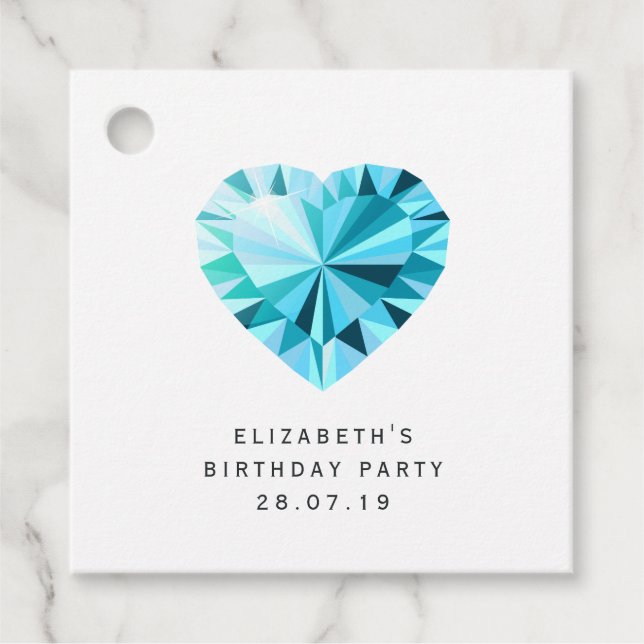 Aquamarine Gemstone Damask Favor Tags (Front)