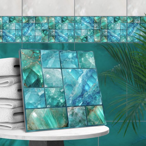 Aquamarine _ Geometric collage Ceramic Tile