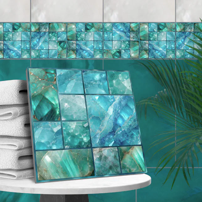 Aquamarine - Geometric collage Ceramic Tile | Zazzle