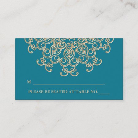 Aquamarine Gold Indian Inspired Seating Place Card