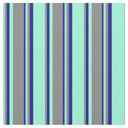 Aquamarine, Gray, and Dark Blue Lines Fabric