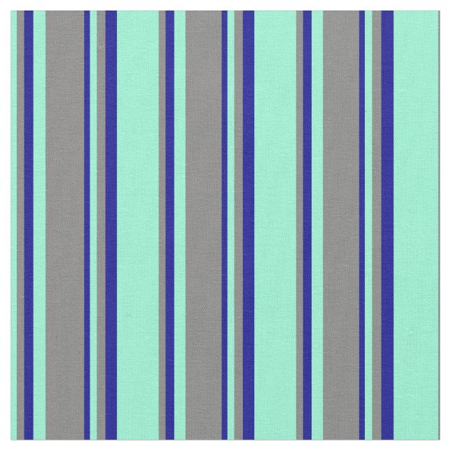Aquamarine, Gray, and Dark Blue Lines Fabric (Close Up)
