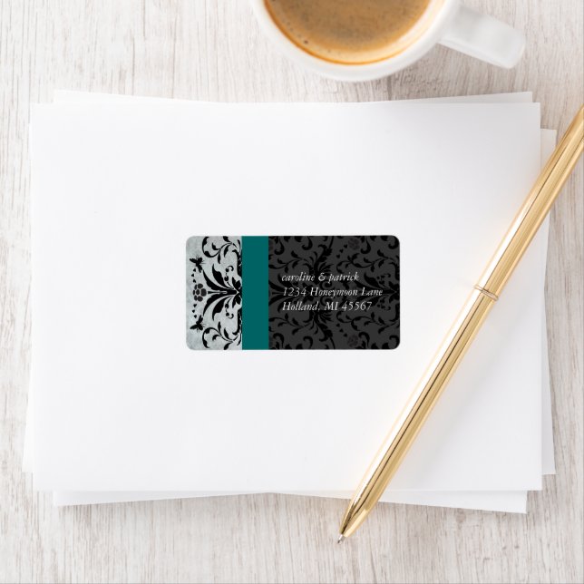 Aquamarine Gray Bumble Bee Damask  Address Labels (Insitu)