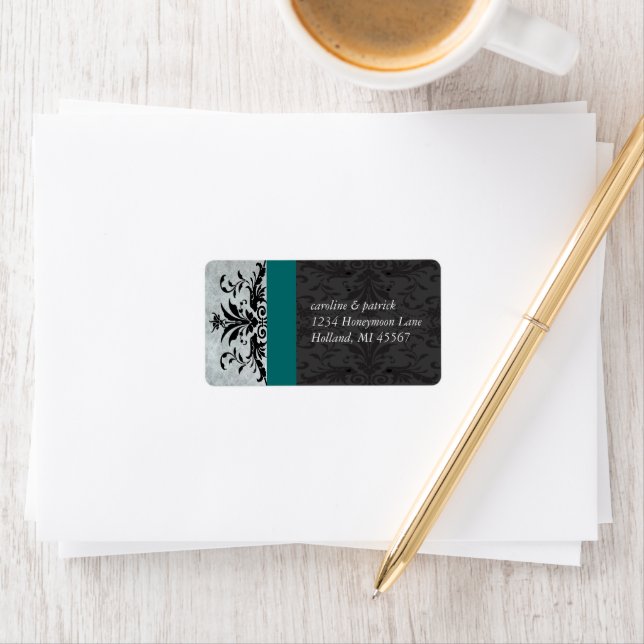 Aquamarine Gray Damask  Address Labels - (Insitu)