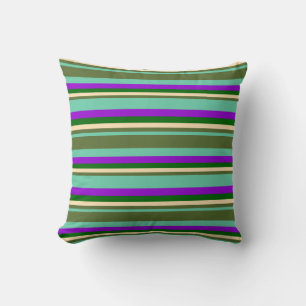 Aquamarine, Green, Beige, Dark Green & Violet Throw Pillow