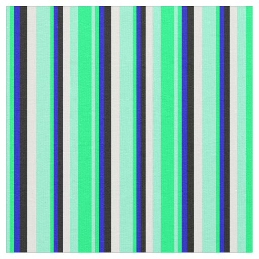 Aquamarine, Green, Blue, Black, and Mint Cream Fabric