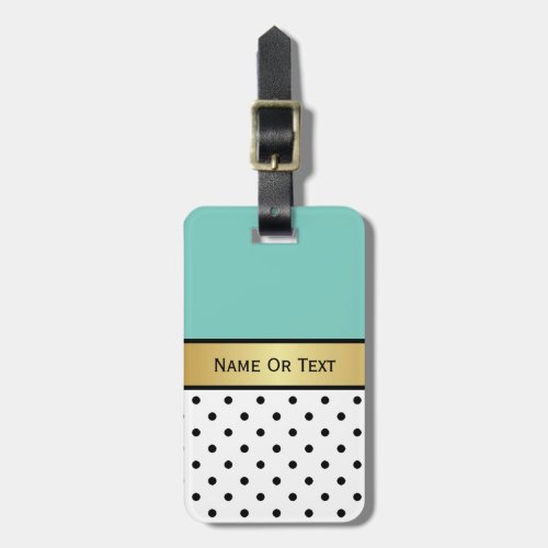 Aquamarine Green_Blue Booty Bay Polka Dot Gold Luggage Tag