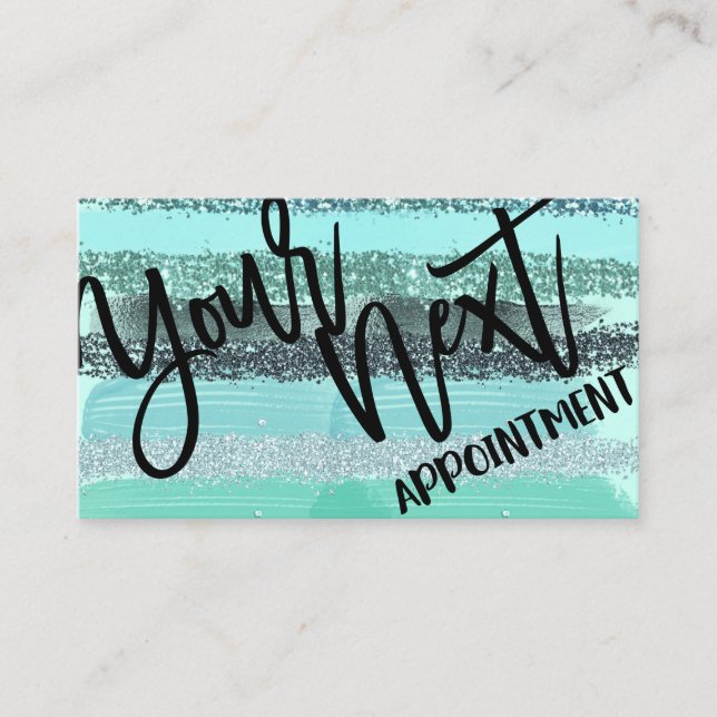 Aquamarine Green Blue Glitter Brushstrokes Stripes Appointment Card (Front)