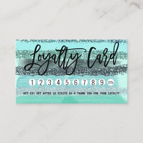 Aquamarine Green Blue Glitter Brushstrokes Stripes Loyalty Card