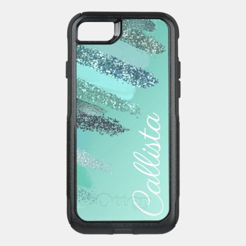 Aquamarine Green Blue Glitter Painted Brushstrokes OtterBox Commuter iPhone SE87 Case