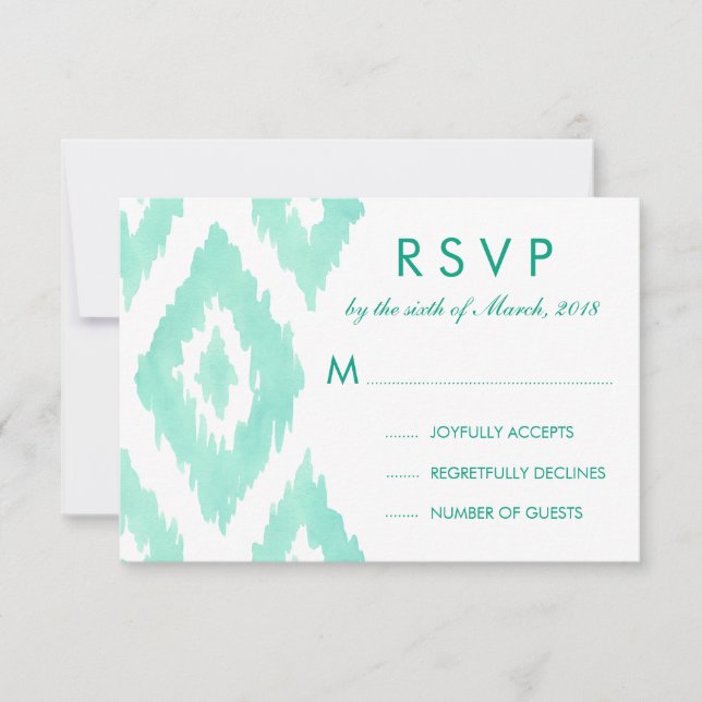 Aquamarine Green Ikat RSVP Card (Front)