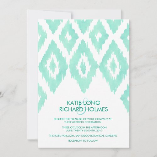 Aquamarine Green Ikat Wedding Invitation