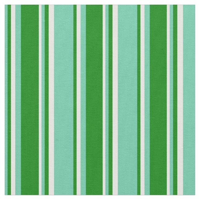 Aquamarine, Green & Mint Cream Colored Pattern Fabric (Close Up)