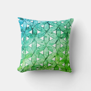 Aquamarine green Mosaic flower of life Throw Pillow