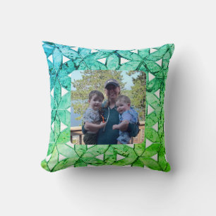 Aquamarine green Mosaic   flower of life Throw Pillow