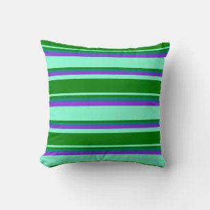 Aquamarine, Green, Teal & Purple Stripes Pattern Throw Pillow