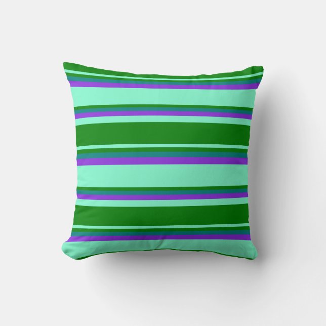 Aquamarine, Green, Teal & Purple Stripes Pattern Throw Pillow (Front)