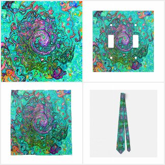 Aquamarine Groovy Abstract Retro Liquid Swirl