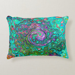 Aquamarine Groovy Abstract Retro Liquid Swirl Accent Pillow