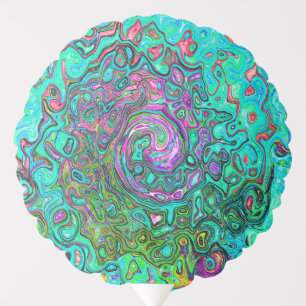 Aquamarine Groovy Abstract Retro Liquid Swirl Balloon