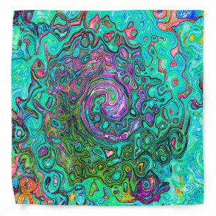 Aquamarine Groovy Abstract Retro Liquid Swirl Bandana