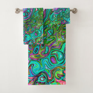Aquamarine Groovy Abstract Retro Liquid Swirl Bath Towel Set