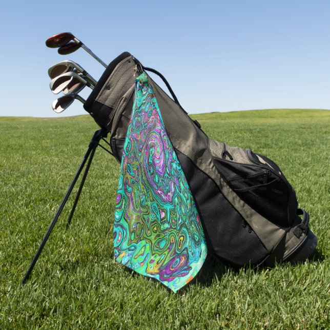 Aquamarine Groovy Abstract Retro Liquid Swirl Golf Towel (Green)