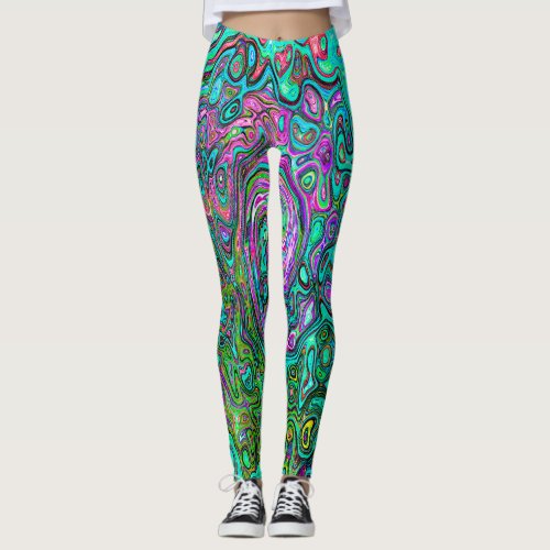 Aquamarine Groovy Abstract Retro Liquid Swirl Leggings