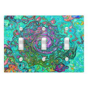 Aquamarine Groovy Abstract Retro Liquid Swirl Light Switch Cover