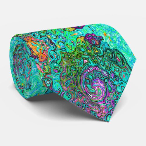 Aquamarine Groovy Abstract Retro Liquid Swirl Neck Tie