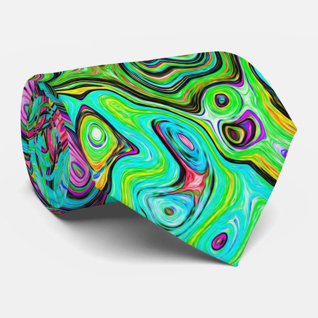 Aquamarine Groovy Abstract Retro Liquid Swirl Neck Tie (Rolled)