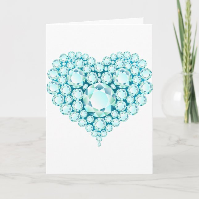 Aquamarine Heart Gems Holiday Card (Front)