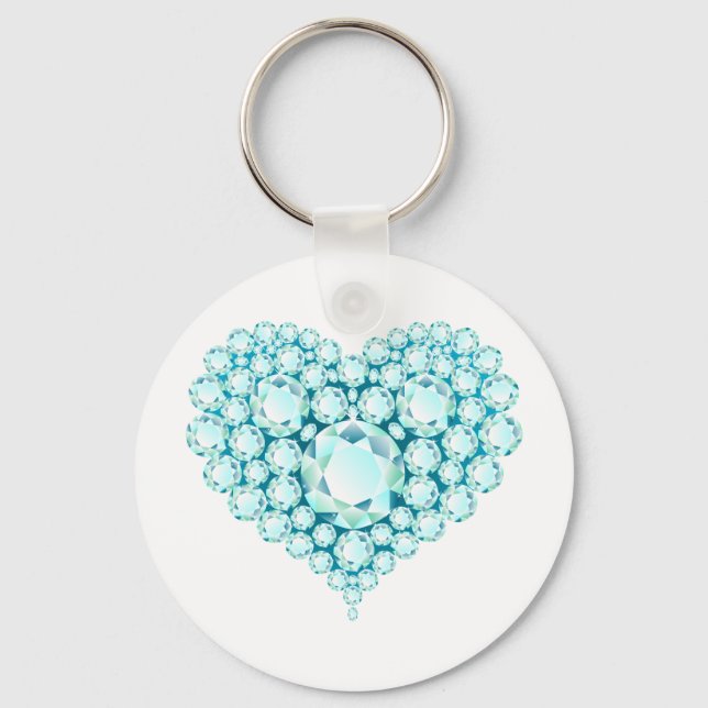 Aquamarine Heart Gems Keychain (Front)