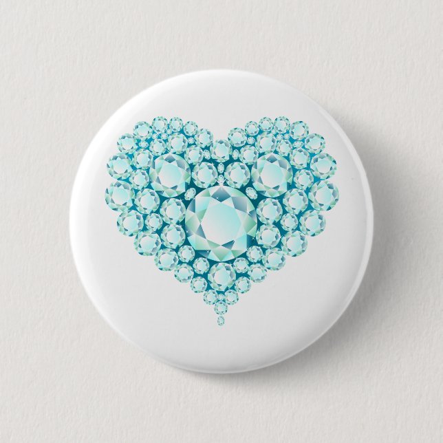 Aquamarine Heart Gems Pinback Button (Front)