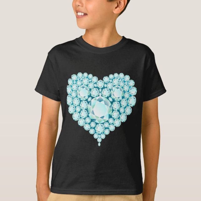 Aquamarine Heart Gems T-Shirt (Front)