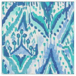 Aquamarine Ikat Fringe Tribal Watercolor Fabric