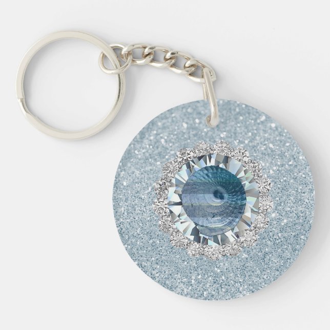Aquamarine Jewel Seashell Keychain (Front)