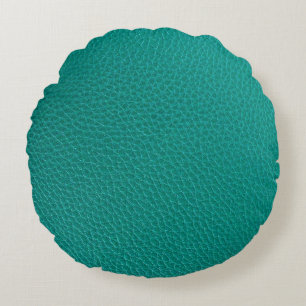 Aquamarine Leather: Fashionable Snake Texture. Round Pillow