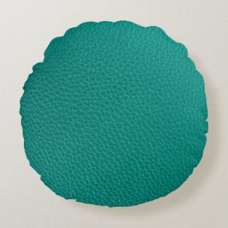 Aquamarine Leather: Fashionable Snake Texture. Round Pillow