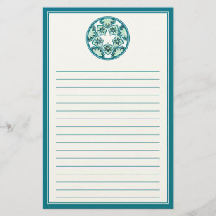 Aquamarine Lined Floral Tiles Stationery