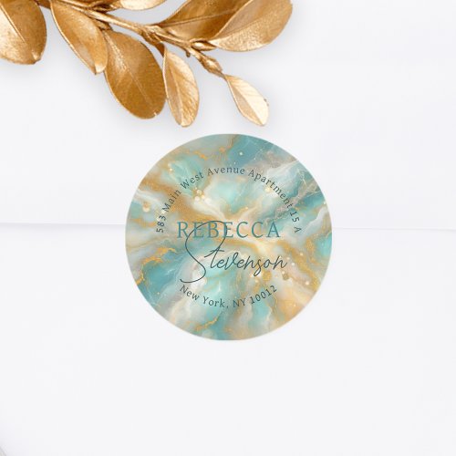 Aquamarine Marble Round Return Address Label