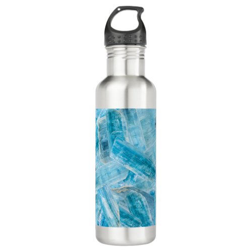 Aquamarine March Birthstone Blue Crystal Gems Stainless Steel Water Bottle