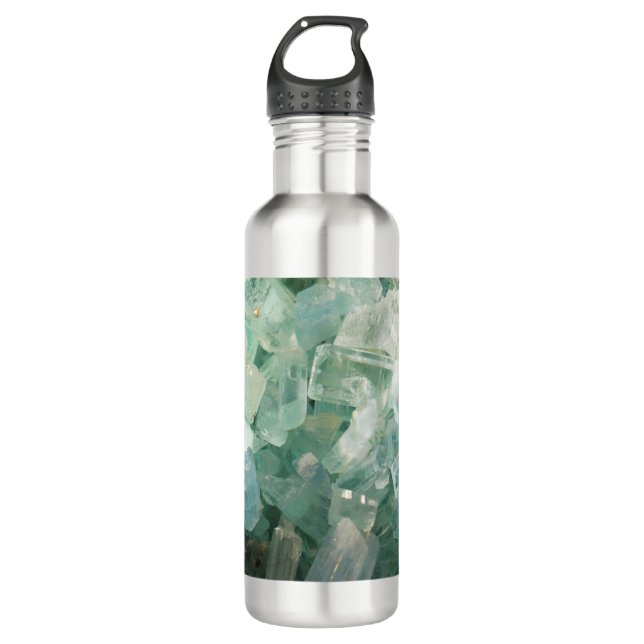 Aquamarine March Birthstone Blue Green Crystals Stainless Steel Water Bottle (Front)