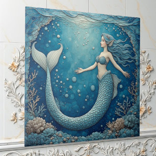 Aquamarine Mermaid Ocean Mosaic Iridescent Alcove  Ceramic Tile