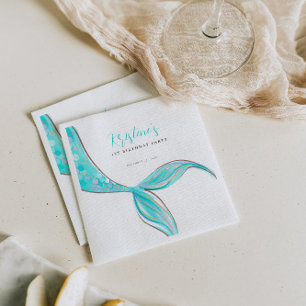 Aquamarine Mermaid Tail Birthday Paper Napkin